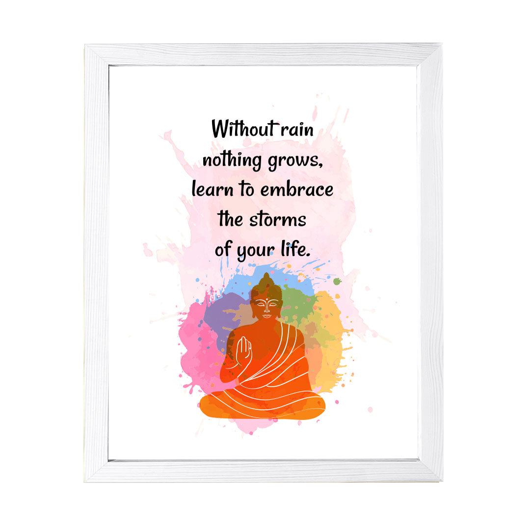 Designs ByLITA Without Rain Nothing Grows, Learn To Embrace The Storms Of Your Life. Framed Wall Art Print | Buddhist Quotes Motivational Decor