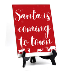 Santa is Coming to Town Sign with Easel, Reindeer Design (6 x 8")