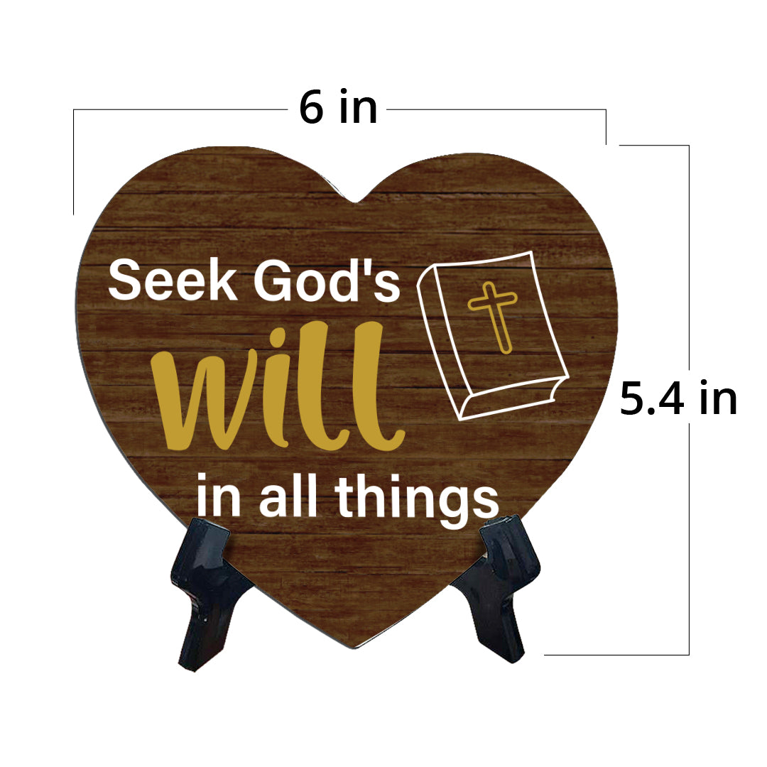 Sign ByLITA Heart Seek God's will in all things, Wood Color, Table Sign (6"x5")