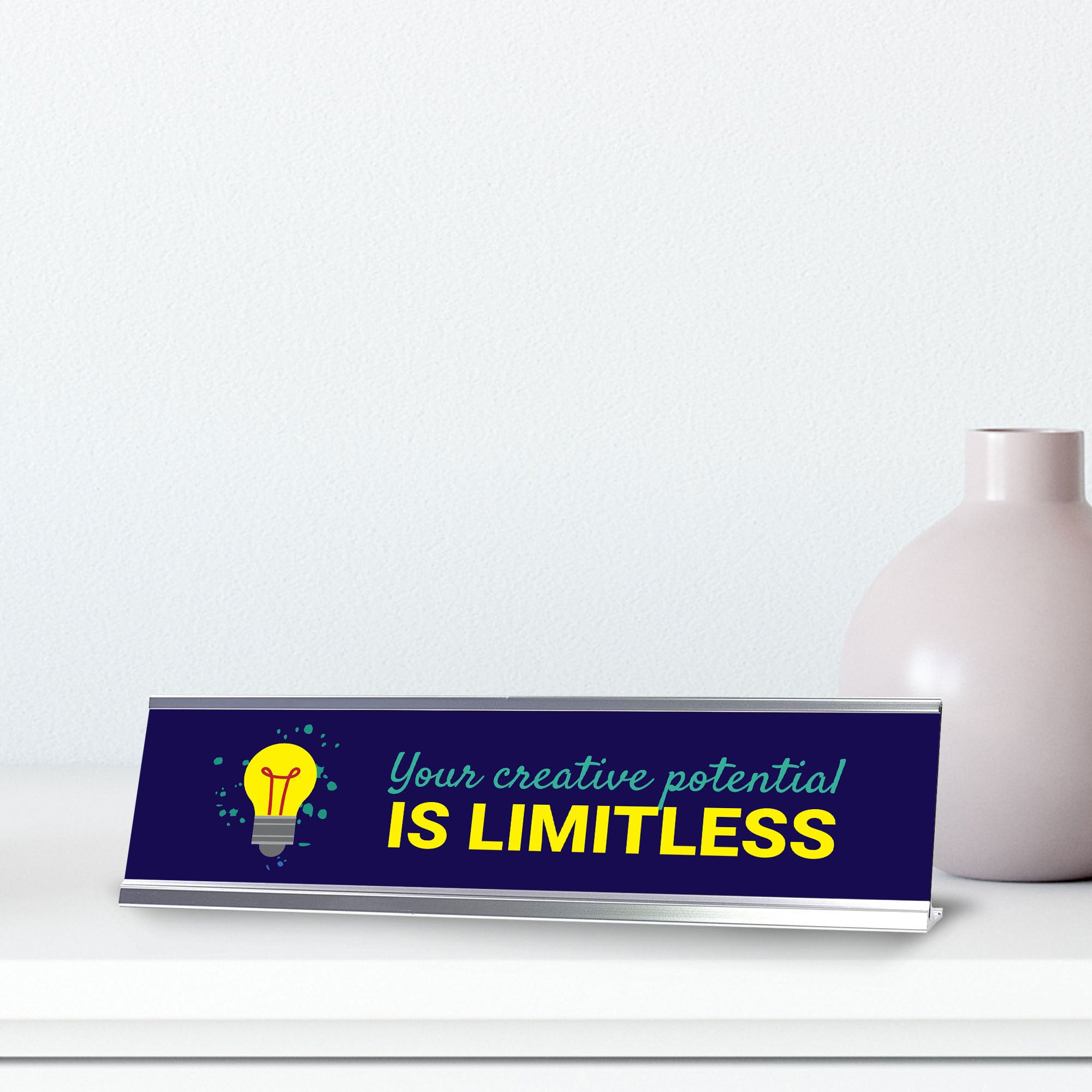 Signs ByLITA Your Creative Potential Is Limitless, Silver Frame Desk Sign (2x8")