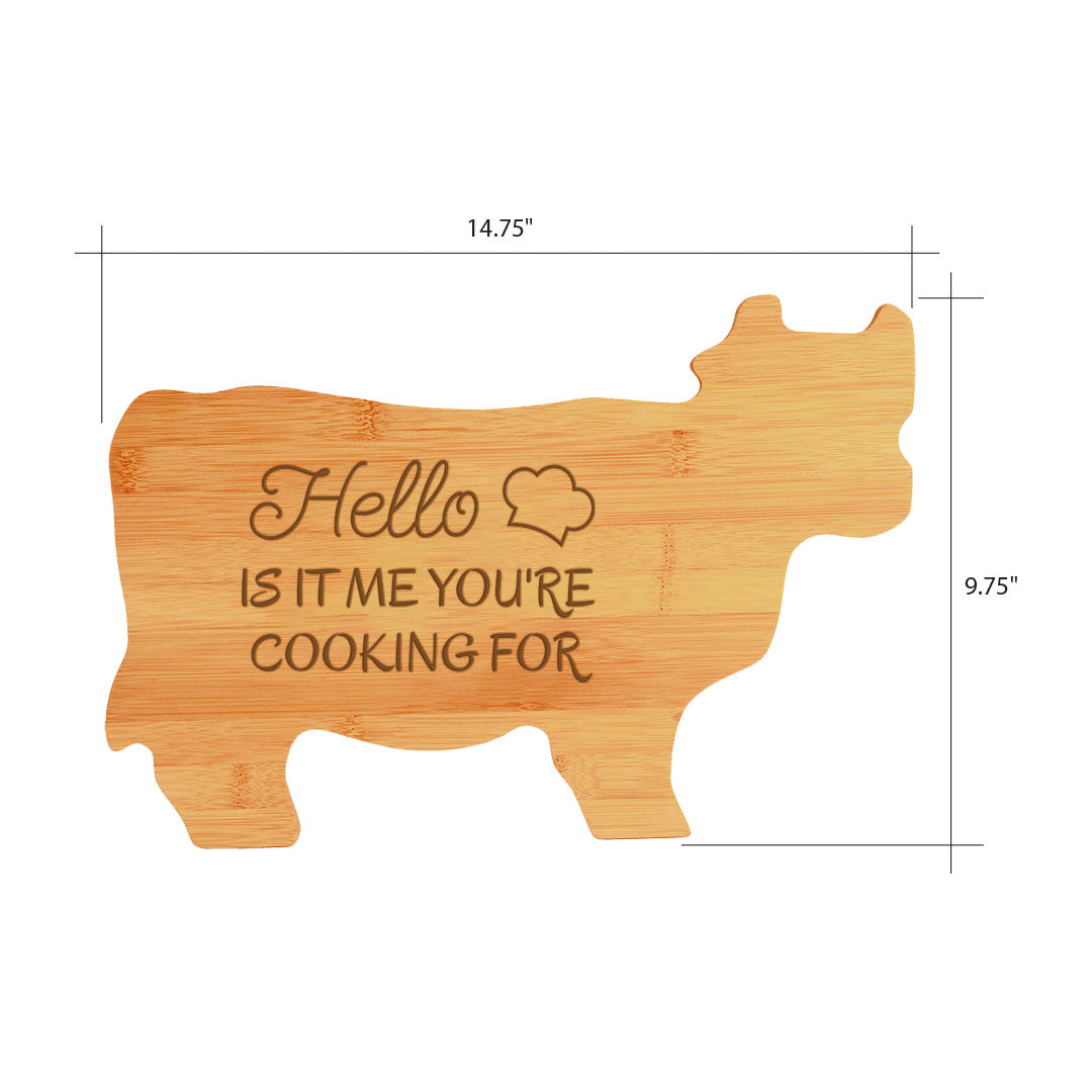 Hello Is It Me You're Cooking For (14.75 x 9.75") Cow Shape Cutting Board | Funny Decorative Kitchen Chopping Board