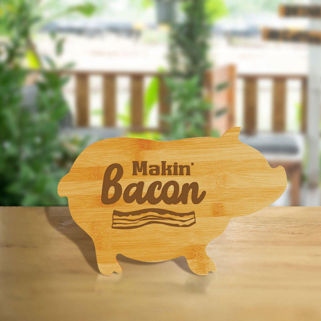 Makin' Bacon (13.75 x 8.75") Pig Shape Cutting Board | Funny Decorative Kitchen Chopping Board
