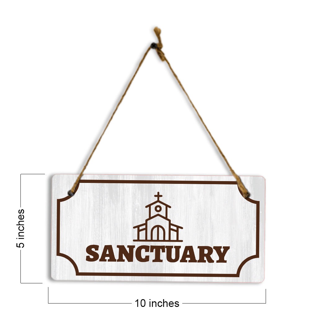 Sanctuary 5x10 Hanging Plus Wall or Door Sign | Religious Rustic Wood Sign