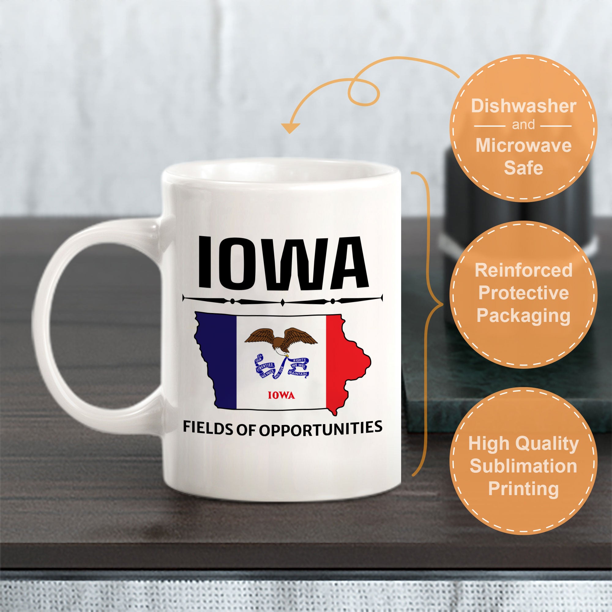 Designs ByLITA Iowa: Fields of Opportunities 11oz Plastic or Ceramic Coffee Mug | State Pride Collection
