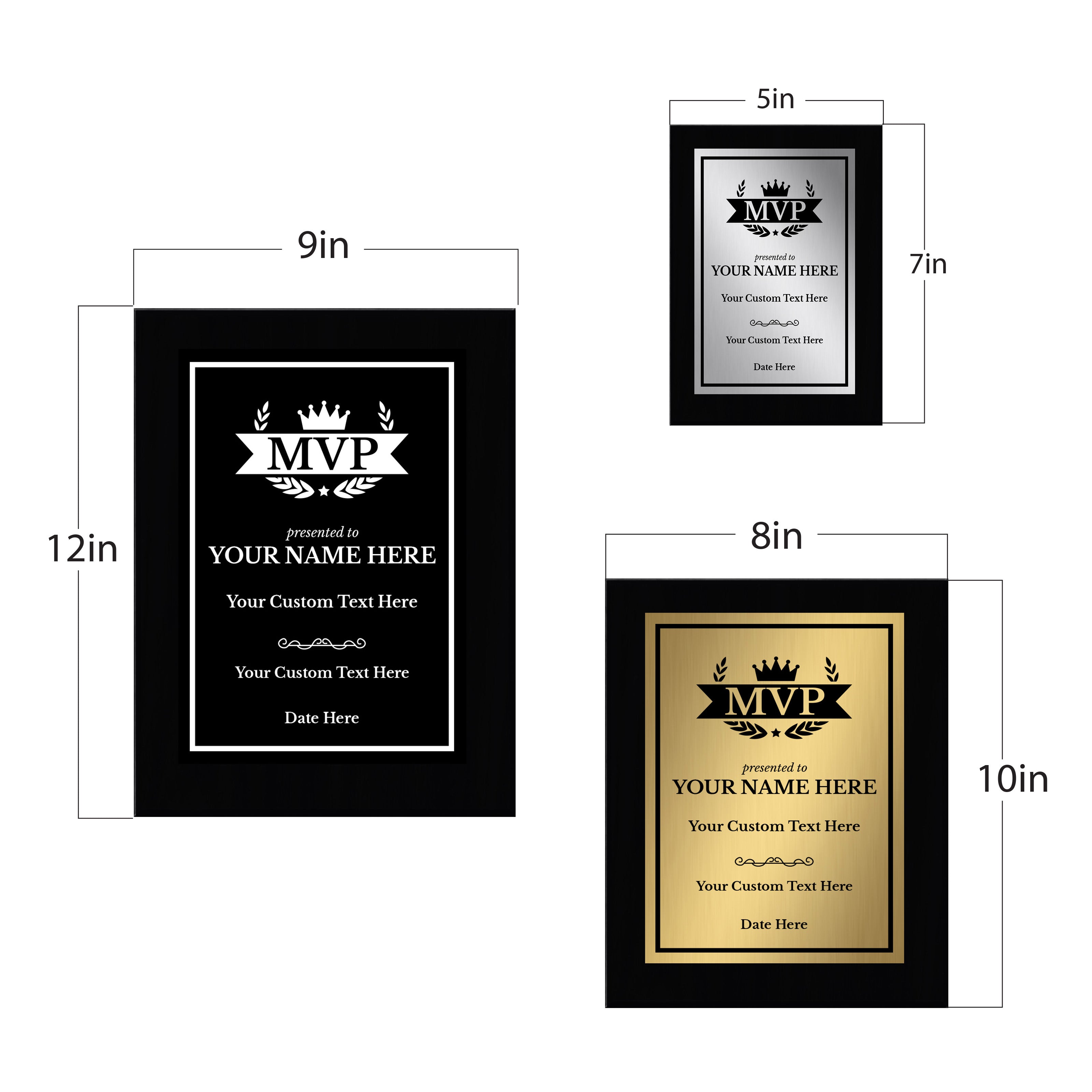 MVP (Most Valuable Player) Customizable Black Frame Award Plaque | Easel Mount Option | Achievement and Recognition Personalizable Plaques