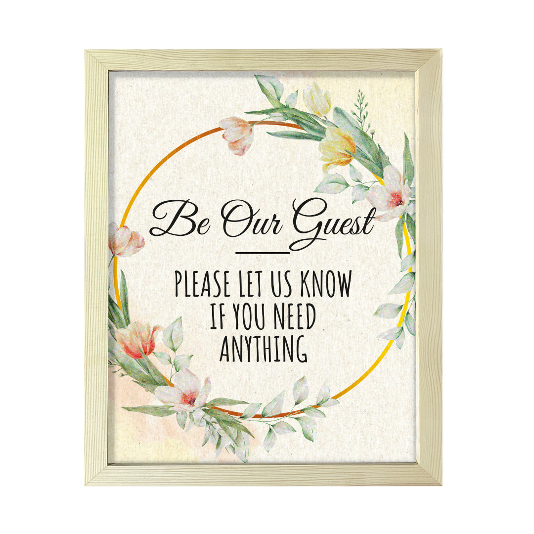 Signs ByLITA Be Our Guest - Please Let Us Know If You Need Anything, Floral FRAMED Print Short Term Rentals Guest Signage Hospitality Wall Art