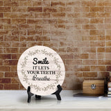 Signs ByLITA Circle Smile It Lets Your Teeth Breathe Wood Color, Table Sign (5"x5")