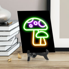 Mushroom Neon Graphic Style Table Sign with Acrylic Stand (6x8“) | Live Streamer Gaming Themed Decoration