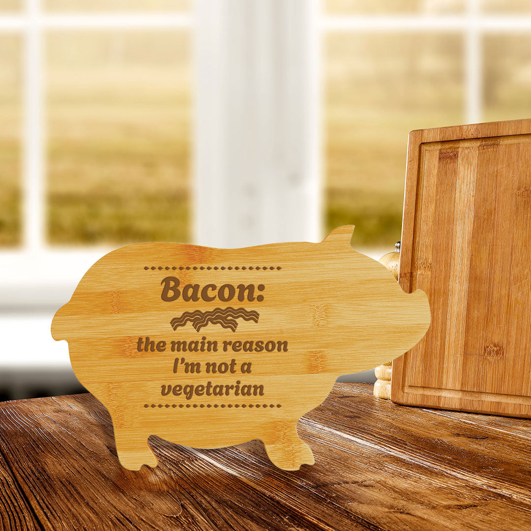 Bacon: the main reason I’m not a vegetarian (13.75 x 8.75") Pig Shape Cutting Board | Funny Decorative Kitchen Chopping Board