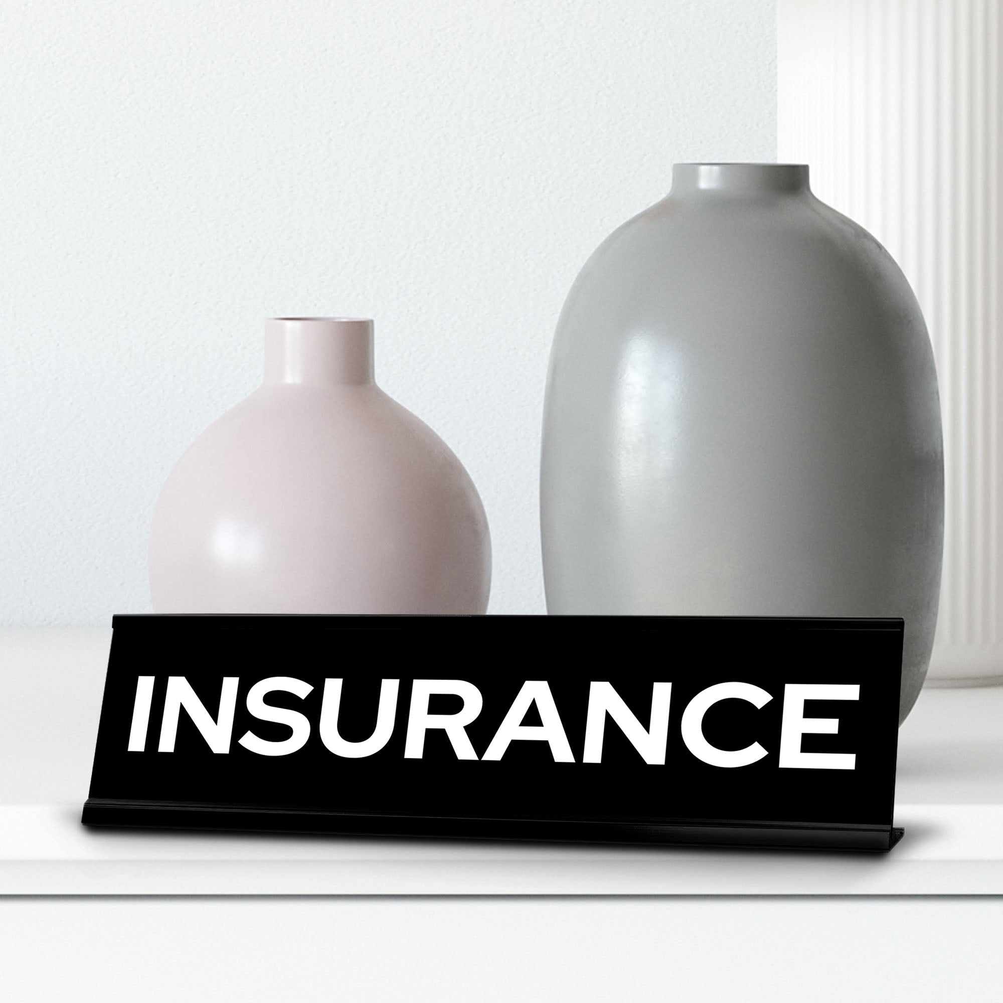 Signs ByLITA Insurance Black Frame, Desk Sign (2x8")