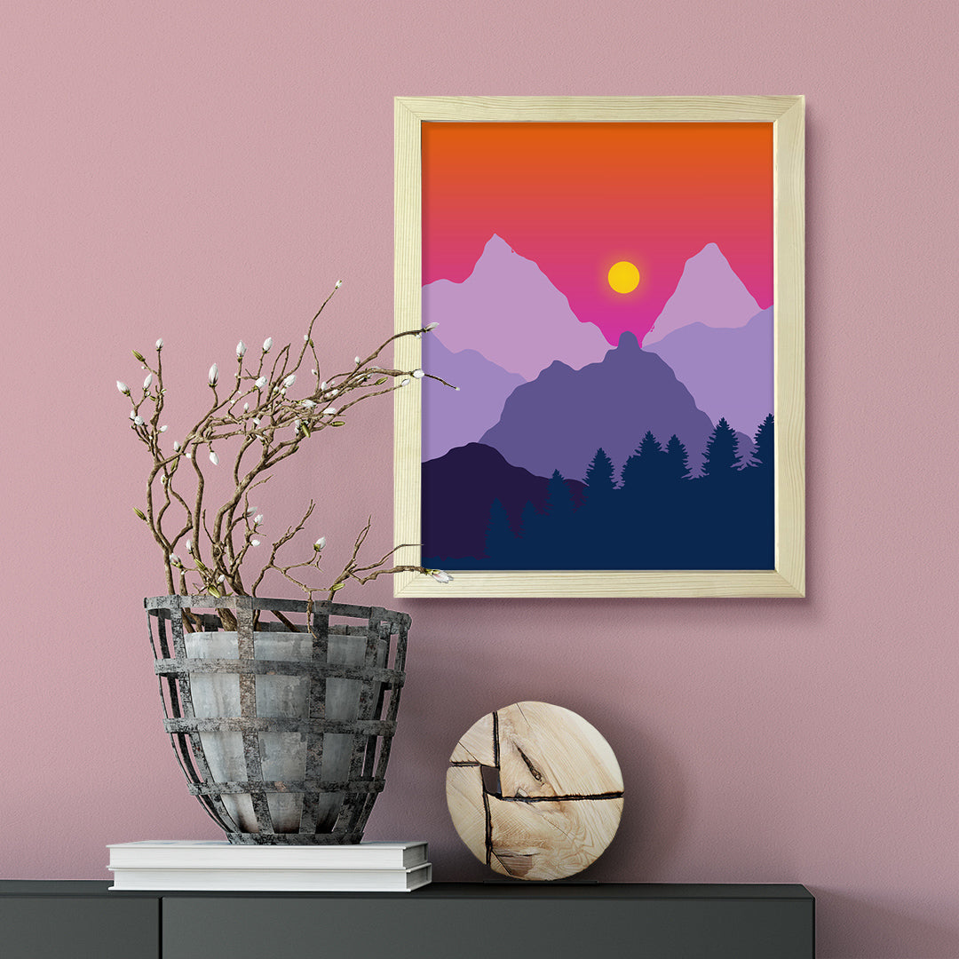 Designs ByLITA Purple Dawn Mountain Sunrise, Wall Print Art | Beautiful Flowers | Stylish Modern Decoration For The Home and Office