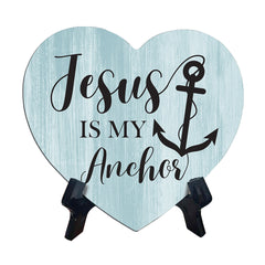 Signs ByLITA Heart Jesus is My Anchor Wood Color, Table Sign [6 x 5"]