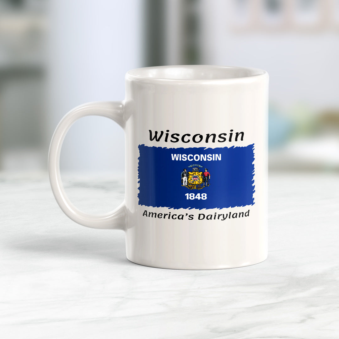 Designs ByLITA Wisconsin: America's Dairyland 11oz Plastic or Ceramic Coffee Mug| States Flag Collection Mug