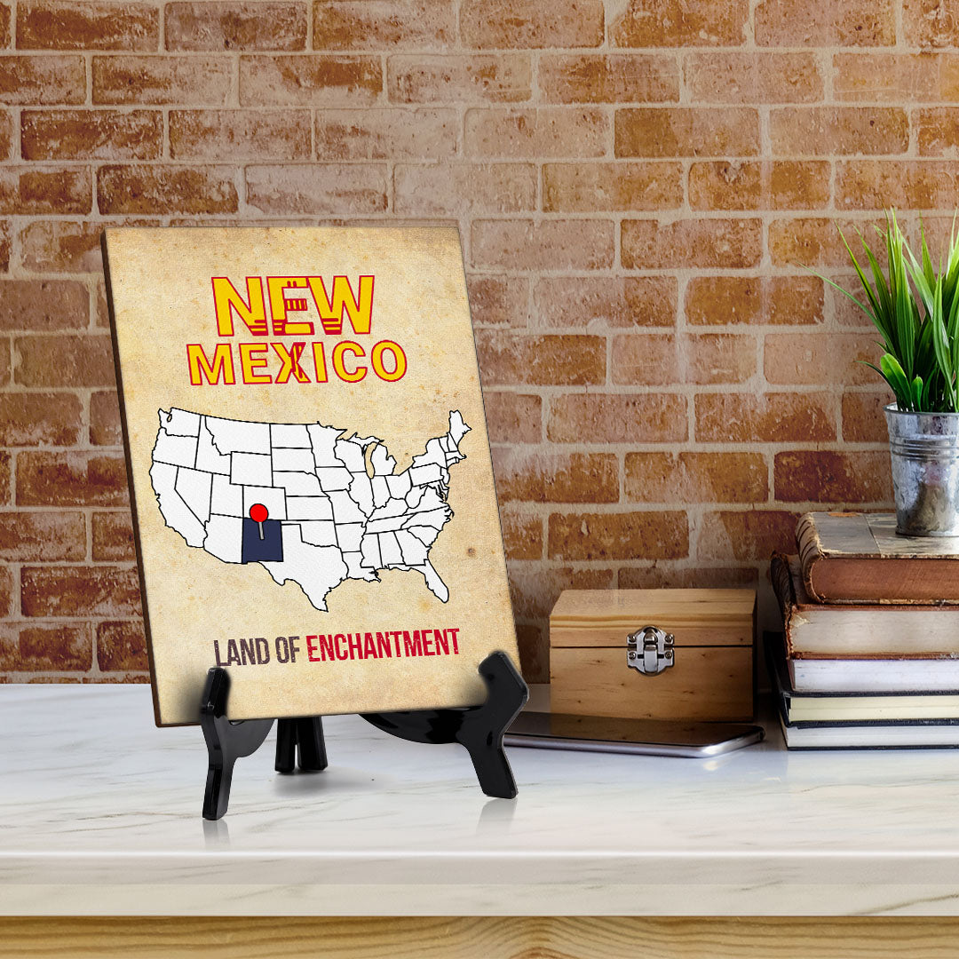 New Mexico: Land of Enchantment Table Sign with Acrylic Stand (6x8“) | State Pride Collection | Perfect Gift for Coworkers or Family