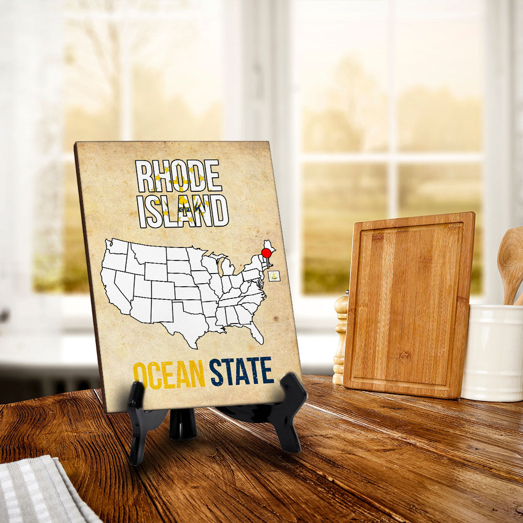 Rhode Island: Ocean State Table Sign with Acrylic Stand (6x8“) | State Pride Collection | Perfect Gift for Coworkers or Family
