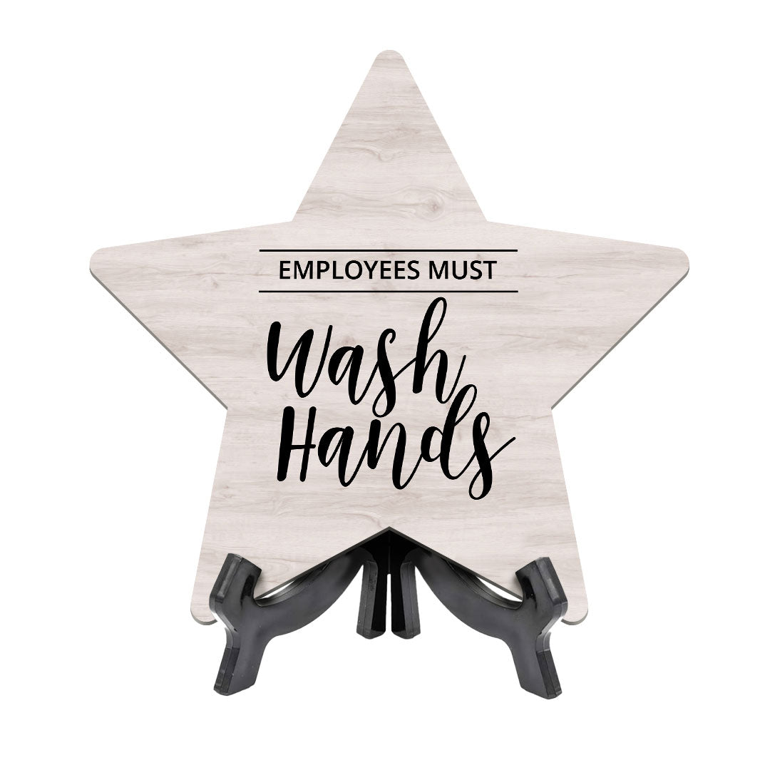 Sign ByLITA Employees Must Wash Hands, Wood Color Star Table Sign (6"x5")