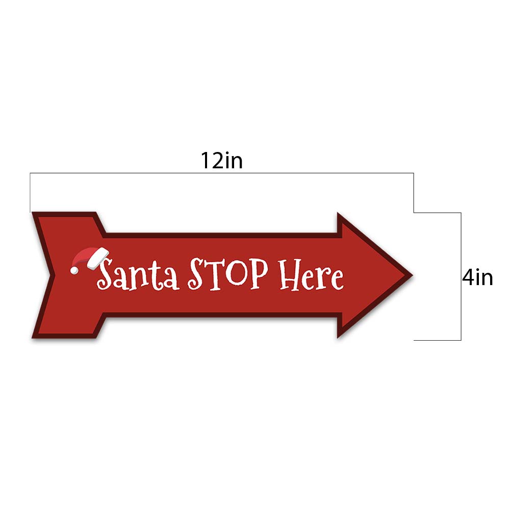 Arrow Shape Plus Santa Stop Here 12x4" Wall or Door Sign | Christmas Holiday Decoration