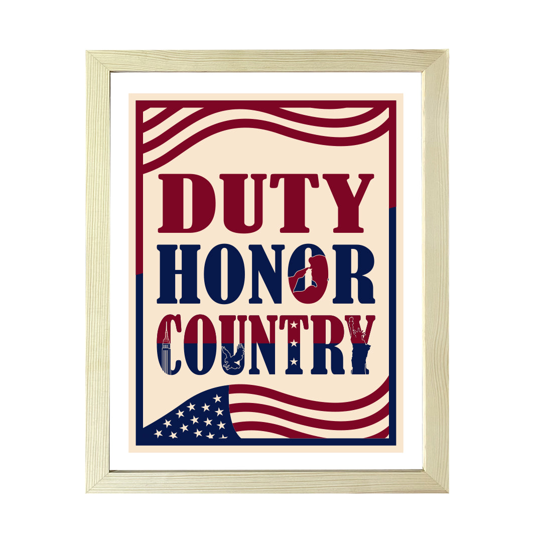 Designs ByLITA Duty, Honor, Country, Wall Print Art | USA Patriotic Decoration (Unframed or Framed)