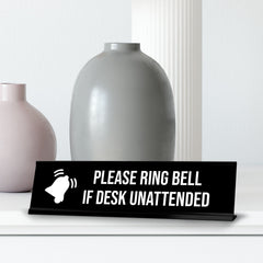 Please Ring Bell If Desk Unattended, BW Black Frame, Desk Sign (2x8")