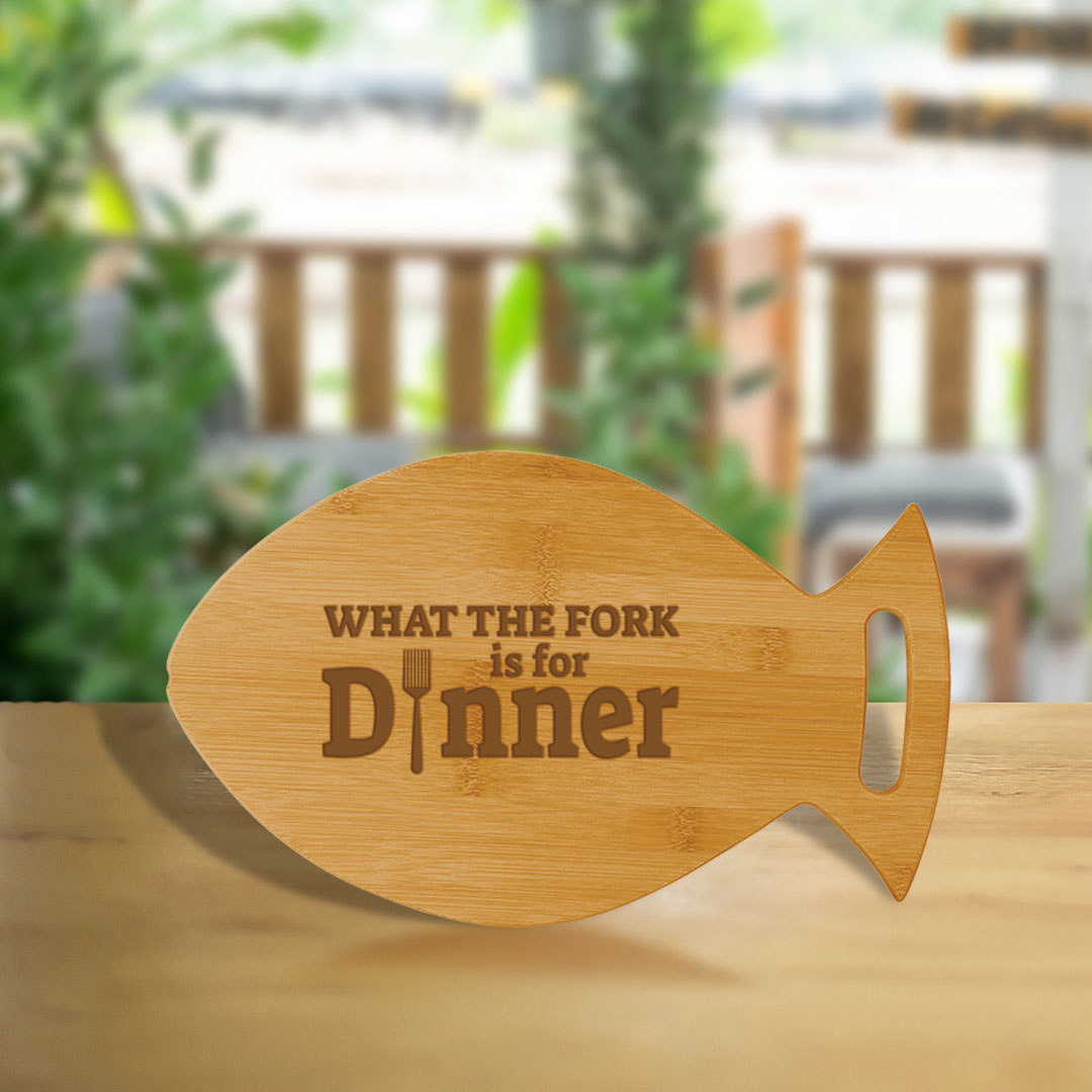 What the Fork Is For Dinner (14 x 8.5") Fish Shape Cutting Board | Funny Decorative Kitchen Chopping Board
