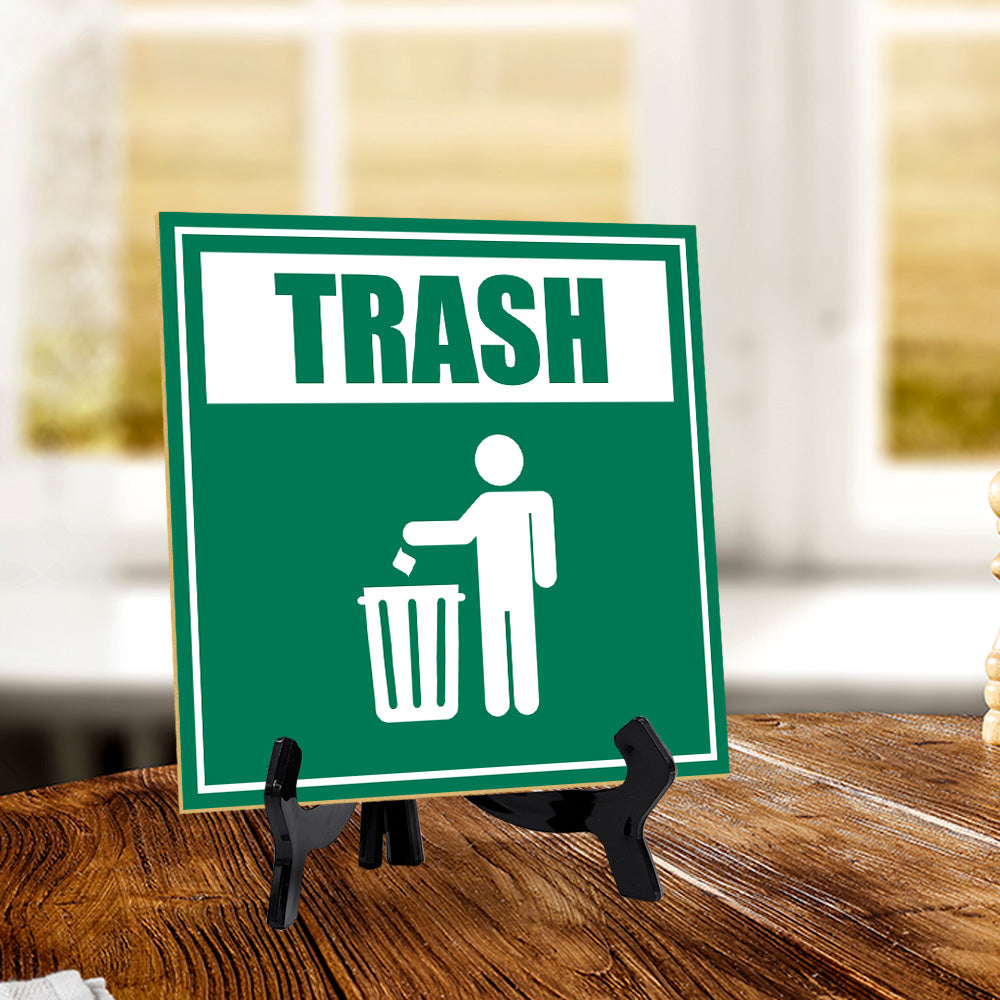 Trash 5"x 5" Square Table Sign With Acrylic Easel | Home & Office Decor