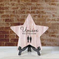 Sign ByLITA Unisex Restroom, Wood Color, Star Table Sign (6"x5")