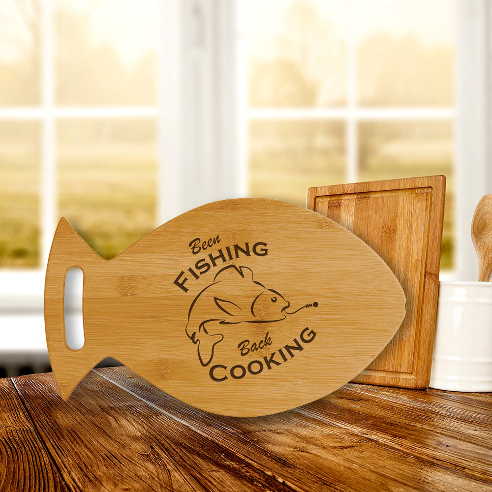 Designs ByLITA Been Fishing Back Cooking 14 x 8.5" Fish Shape Cutting Board | Kitchen Chopping Board