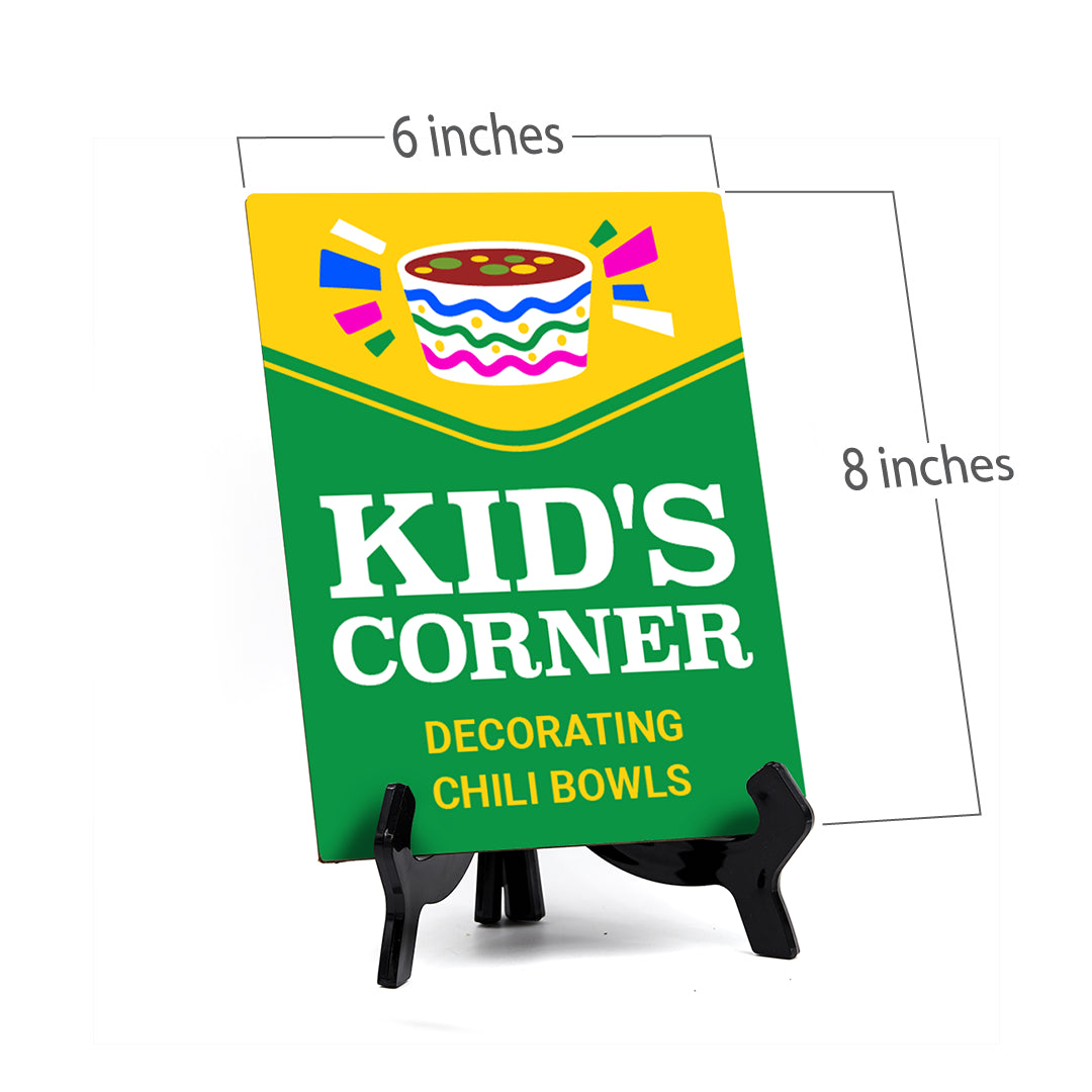 Signs ByLITA Kid's Corner: Decorating Chili Bowls Table Sign with Acrylic Stand (6x8“)