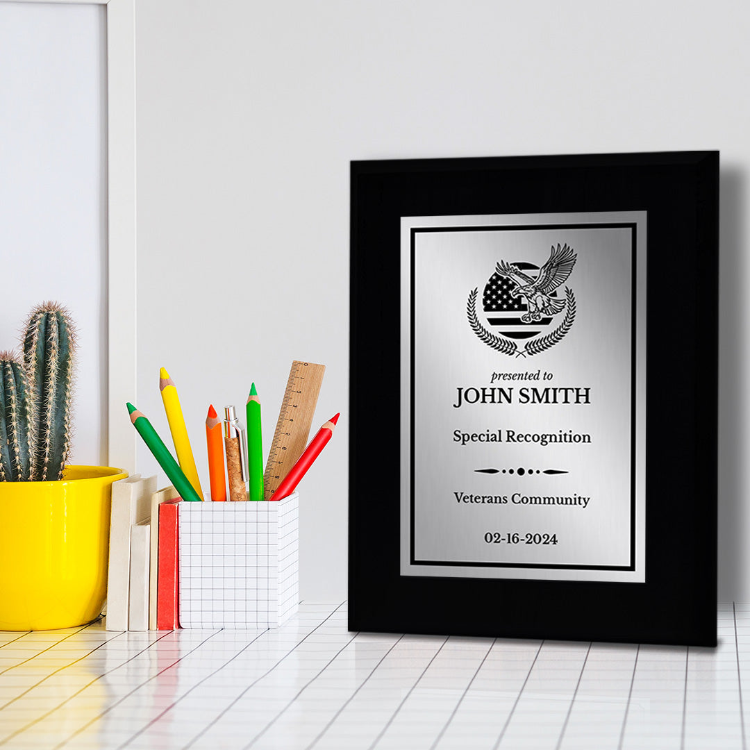 Thank You For Your Service Military and First Responders Customizable Black Frame Award Plaque | Easel Mount Option | Patriotic Recognition of Achievement and Service Personalizable Plaques