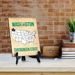 Washington: Evergreen State Table Sign with Acrylic Stand (6x8“)| State Pride Collection | Perfect Gift for Coworkers or Family