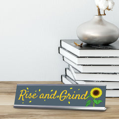 Signs ByLITA Rise and Grind, Silver Frame, Desk Sign (2x8")