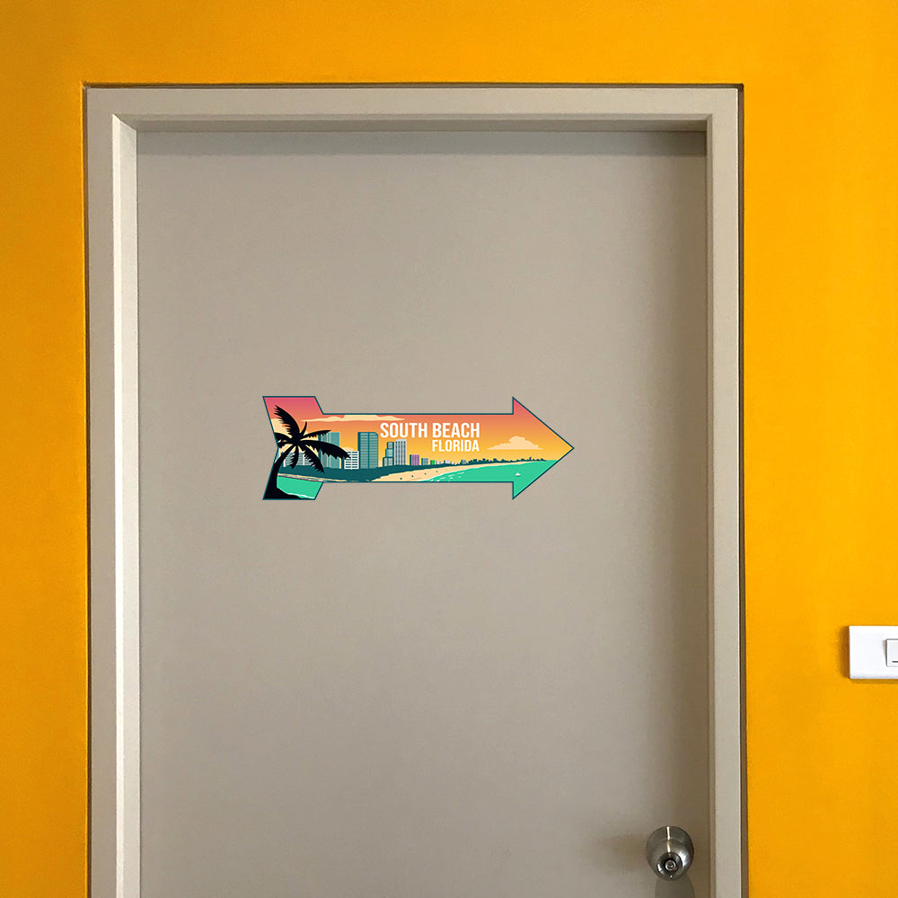 Arrow Shape Plus South Beach, Florida 12x4" Wall or Door Sign | Stylish Famous US Beach Souvenirs