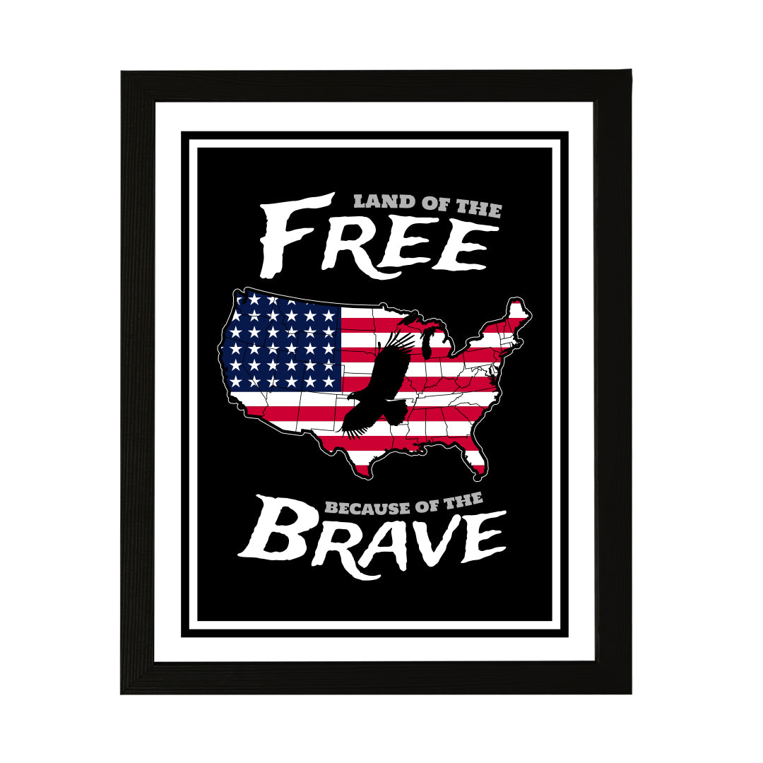Designs ByLITA Land of The Free Because of the Brave, Wall Print Art | USA Patriotic Decoration (Unframed or Framed)