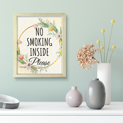 No Smoking Inside Please, Floral UNFRAMED Print Kitchen Hospitality Wall Art