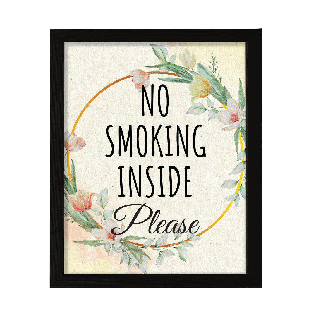 Signs ByLITA No Smoking Inside Please, Floral FRAMED Print Short Term Rentals Guest Signage Hospitality Wall Art