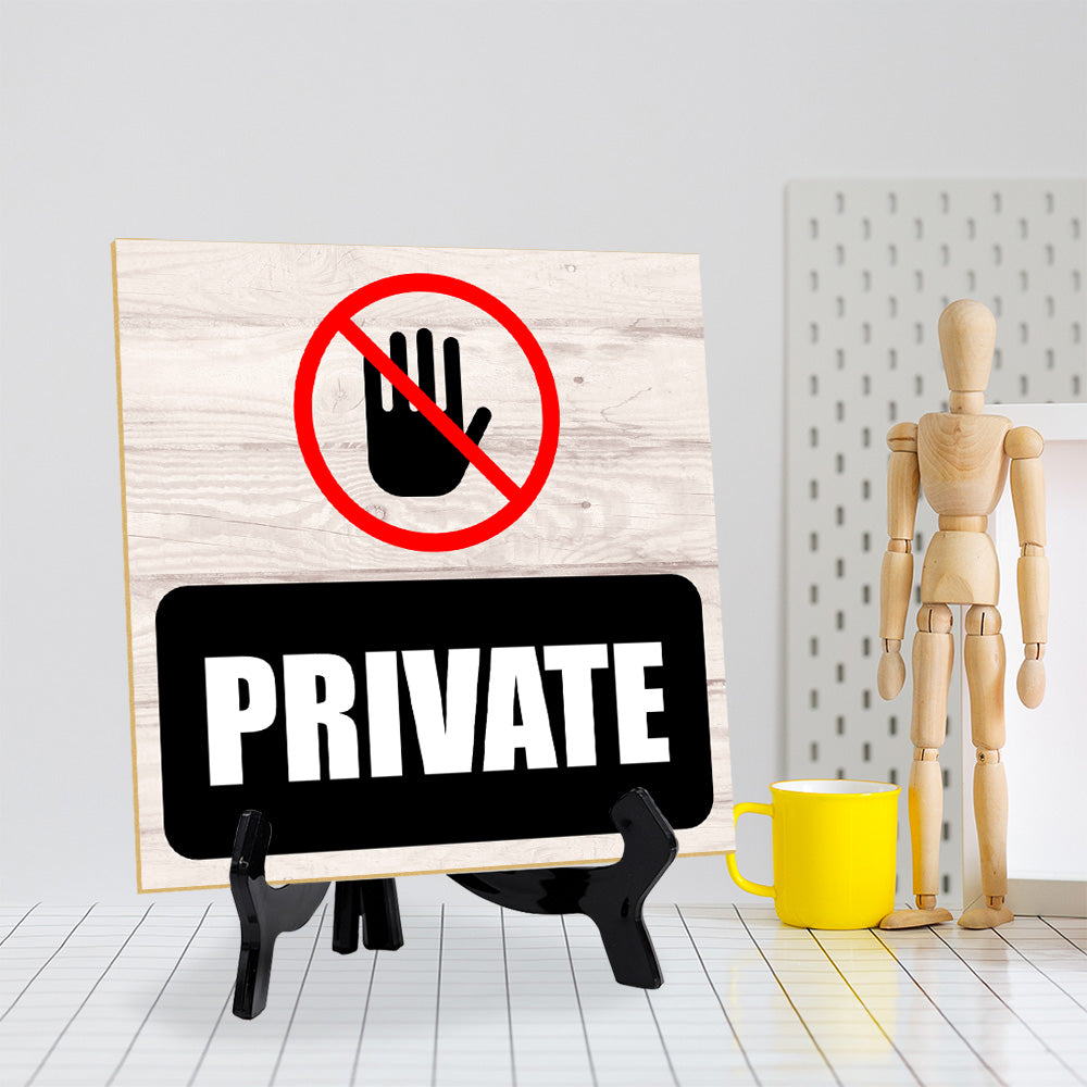 Private (Hand) 5"x 5" Square Table Sign With Acrylic Easel | Home & Office Decor