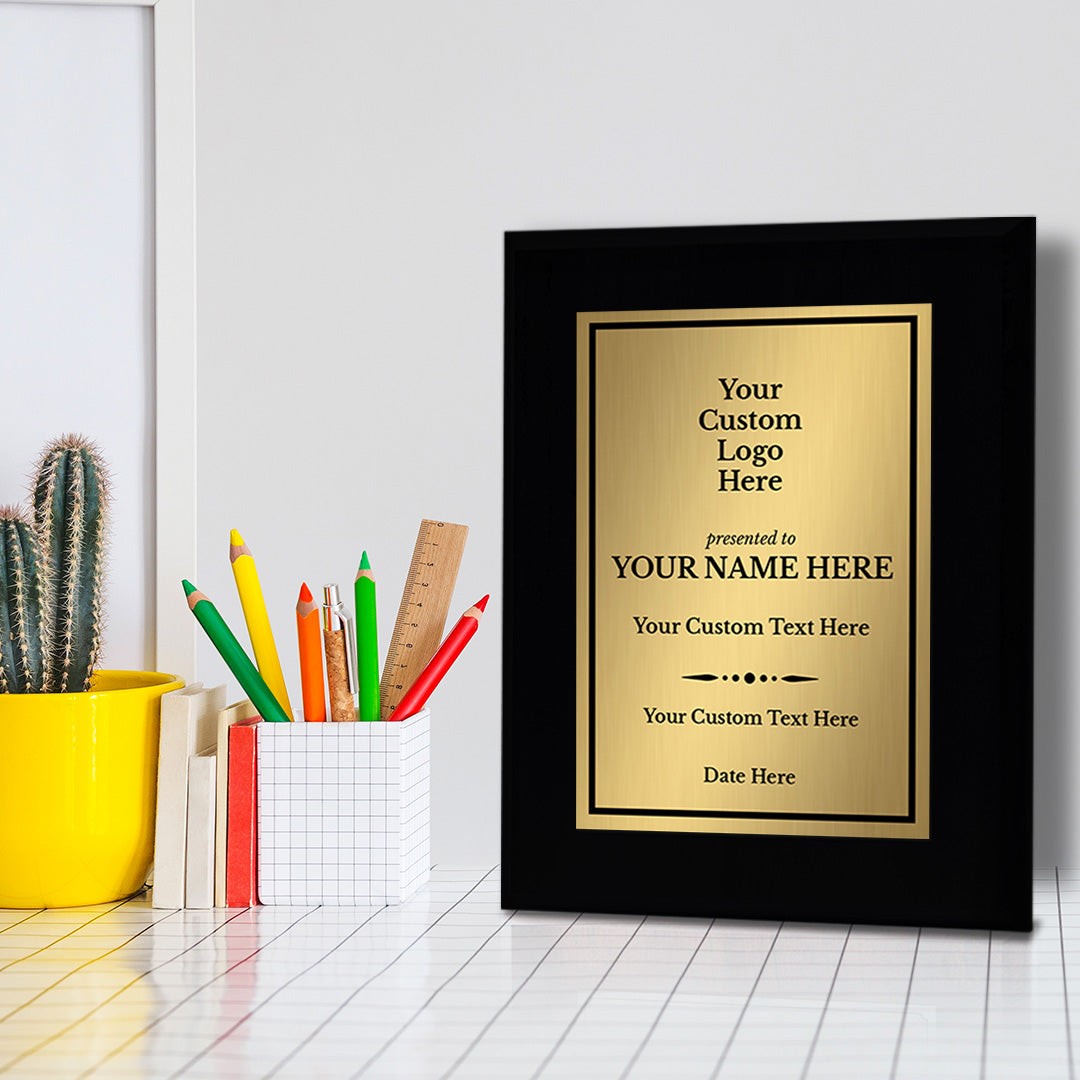 Custom Logo Black Frame Wooden Award Plaque | Easel Mount Option | Upload Your Logo | Recognition of Achievement and Service Personalizable Plaques