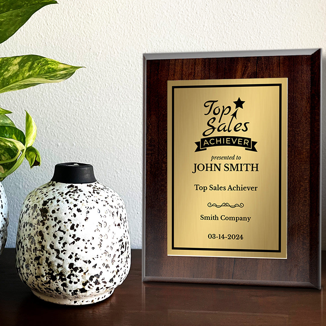 Top Sales Achiever Customizable Award Plaque | Easel Mount Option | Achievement and Recognition Personalizable Plaques