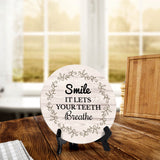 Signs ByLITA Circle Smile It Lets Your Teeth Breathe Wood Color, Table Sign (5"x5")