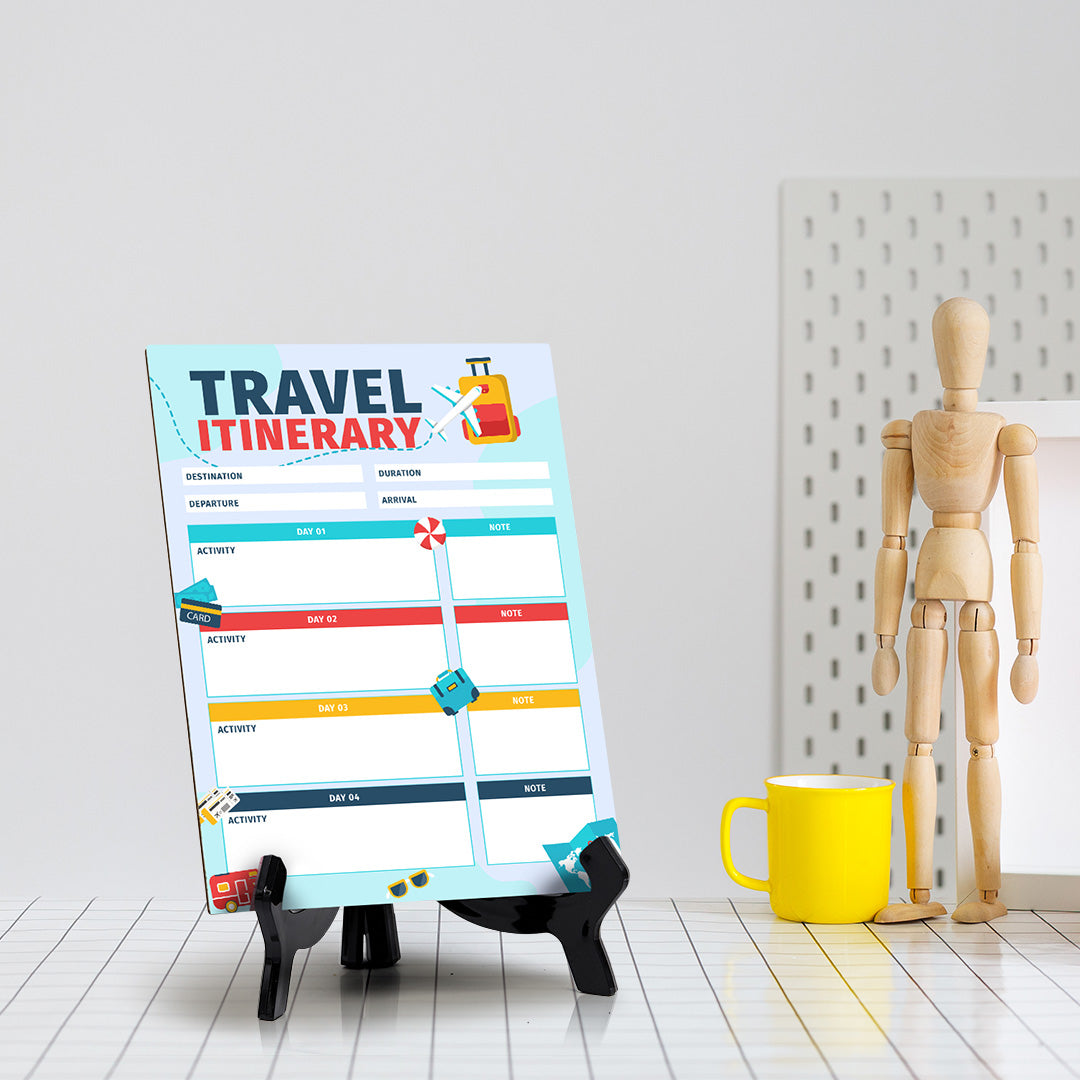 Travel Itinerary Dry Wipe Liquid Chalk Table Sign (6x8") Office And Home Reminders | Personal Schedule | No Pen Included