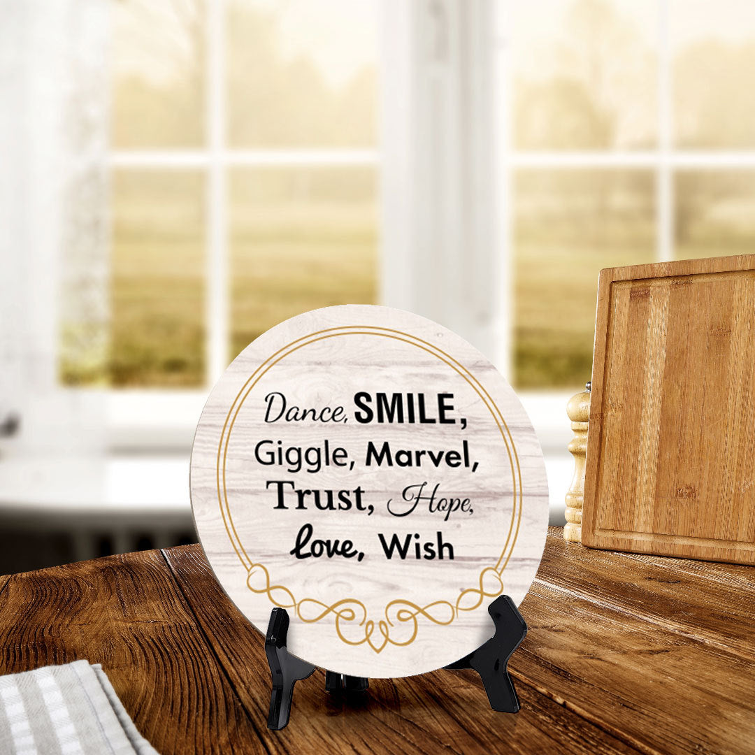 Signs ByLITA Circle Dance, SMILE, Giggle, Marvel, Trust, Hope, Love, Wish Wood Color, Table Sign (5"x5")