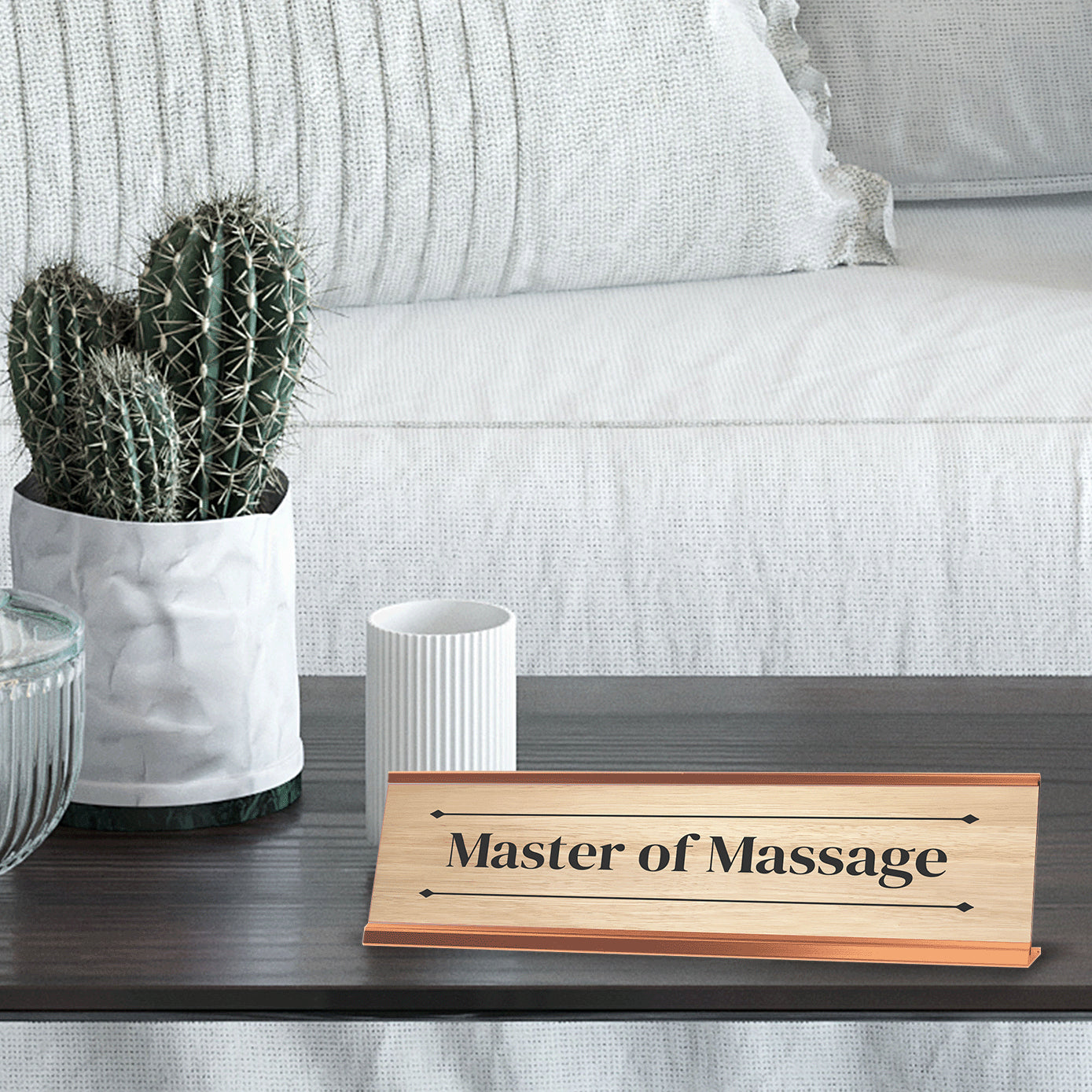 Master of Massage Rose Gold Frame Desk Sign (2x8") Novelty Workplace and Home Office Decoration For Him
