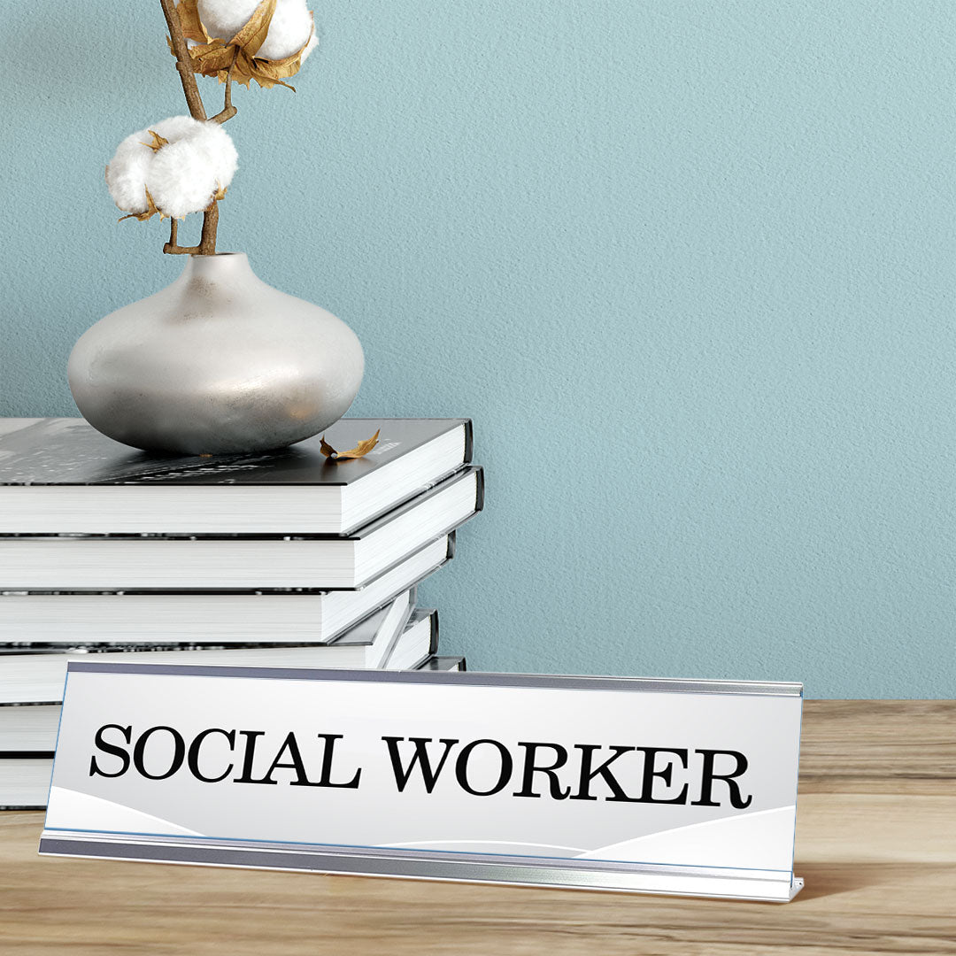 Signs ByLITA Social Worker Silver Frame, Novelty Desk Sign (2x8?)