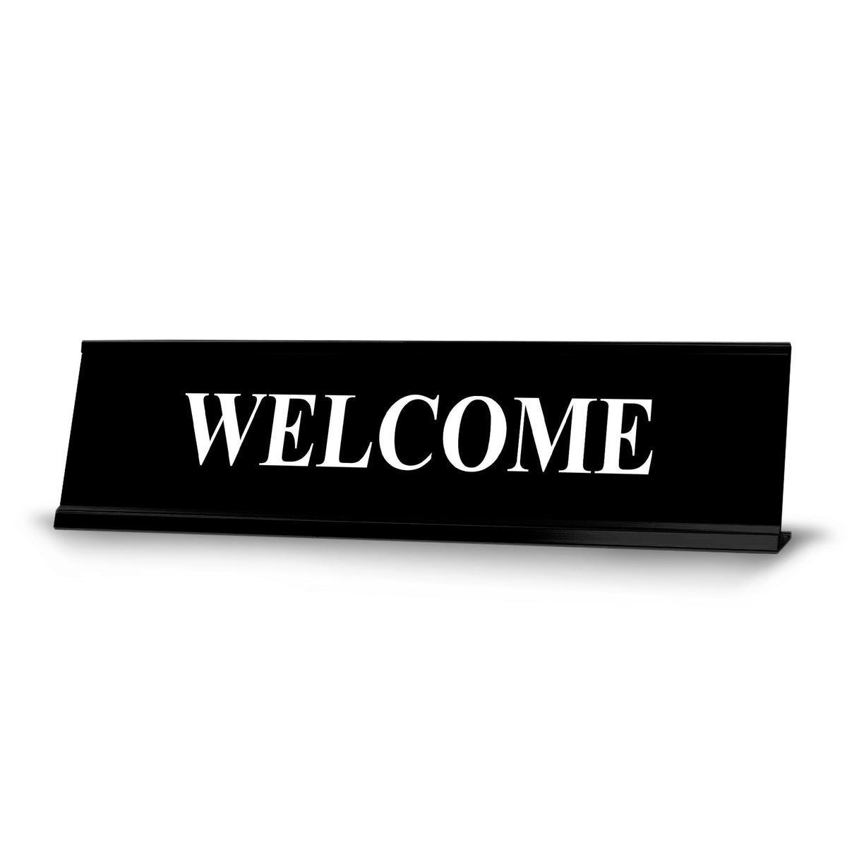 Welcome, Black Frame, Desk Sign (2x8")