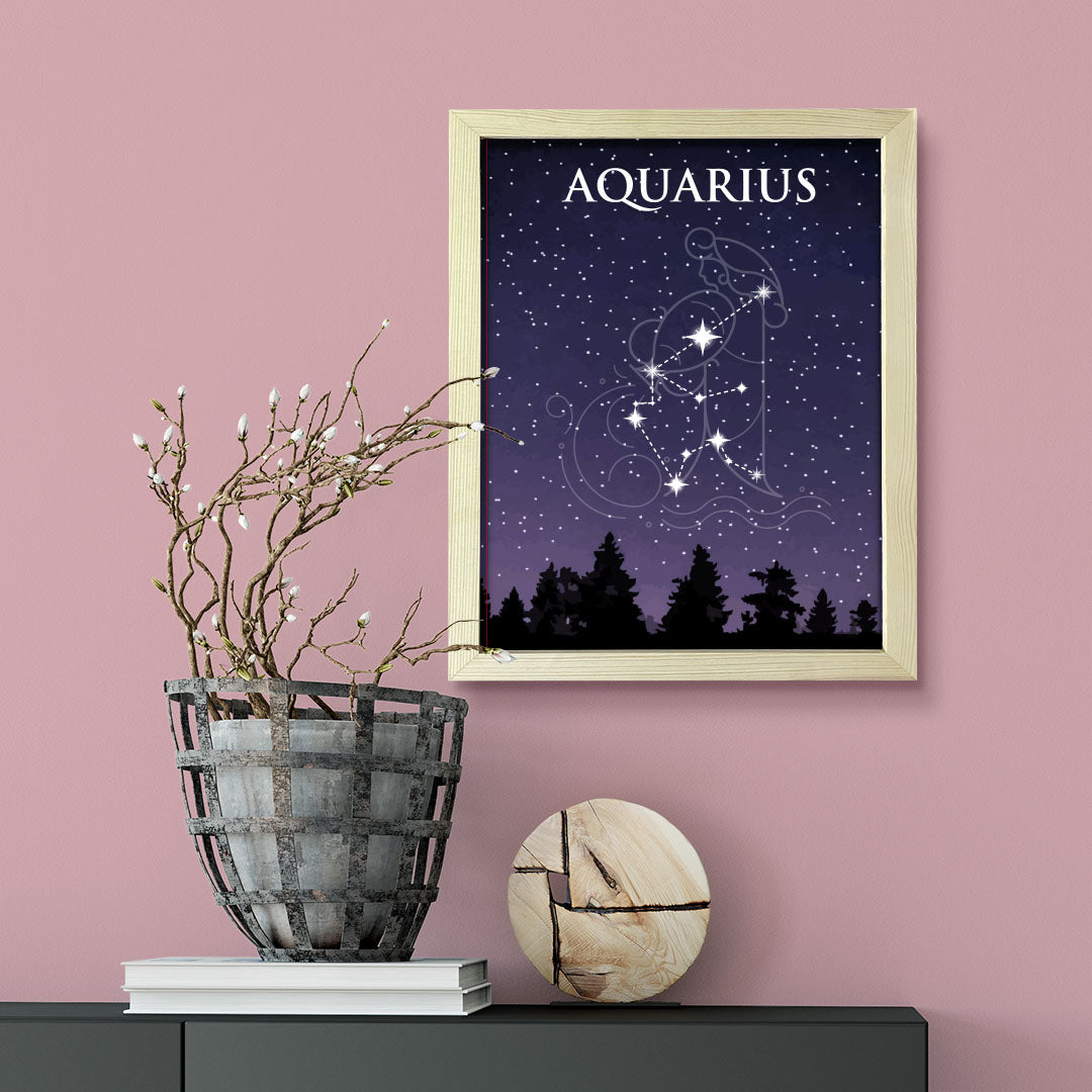 Designs ByLITA Aquarius Zodiac Sign Night Sky, Wall Print Art | Home and Office Decor | Astrology Star Sign Bedroom Decoration | Perfect Gift