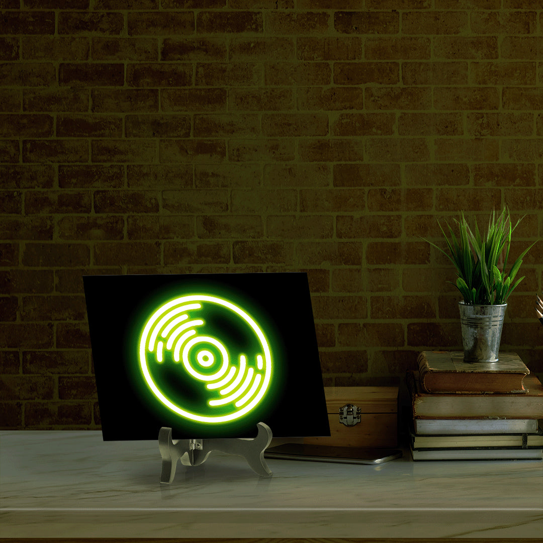Vinyl Record Neon Graphic Style Table Sign with Acrylic Stand (6x8“) | Live Streamer Gaming Themed Decoration