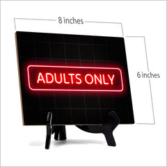 Adults Only Neon Style (8x6") Table Sign With Acrylic Easel | Live Streaming Recording Neon Decoration | For Gamers