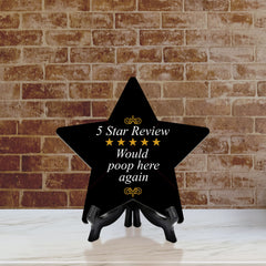 Sign ByLITA 5 Star Review Would Poop Here Again, Wood Color, Star Table Sign (6"x5")