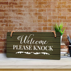Welcome Please Knock 5x10 Hanging Wall or Door Sign | Family Home Decor