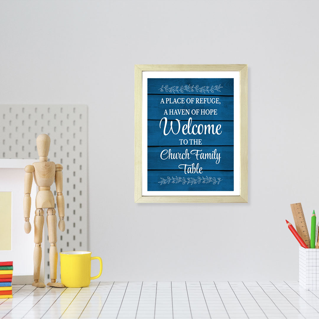 Designs ByLITA A Place Of Refuge, A Haven Of Hope Welcome To The Church Family Table, Framed Wall Art Print | Religious Church & Home Decor